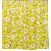 Retro Mod Flowers Yellow & White Douchegordijn (Voorkant)