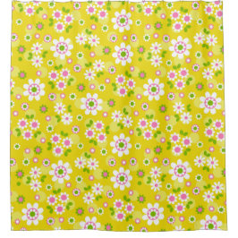 Retro Mod Flowers Yellow & White Douchegordijn