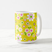 Retro Mod Flowers Yellow & White Koffiemok (Voorkant rechts)