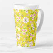 Retro Mod Flowers Yellow & White Latte Mok (Rechterhoek)
