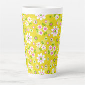 Retro Mod Flowers Yellow & White Latte Mok (Voorkant)