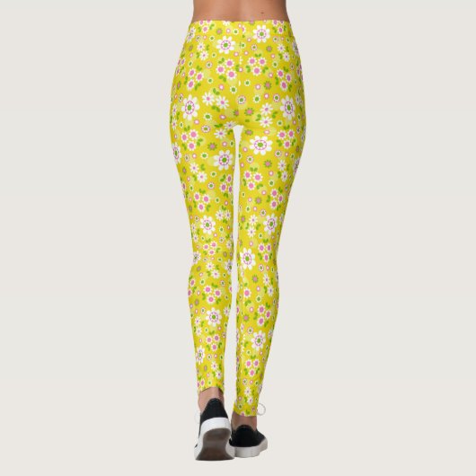 Retro Mod Flowers Yellow & White Leggings (Achterkant)