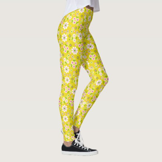Retro Mod Flowers Yellow & White Leggings (Rechts)