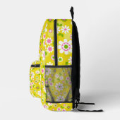 Retro Mod Flowers Yellow & White Monogram Bedrukte Rugzak (Rechts)