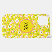 Retro Mod Flowers Yellow & White Monogram Case-Mate iPhone Case (Achterkant (horizontaal))