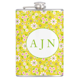 Retro Mod Flowers Yellow & White Monogram Heupfles