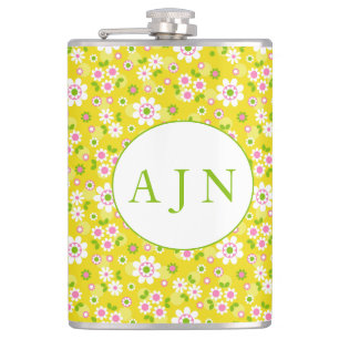 Retro Mod Flowers Yellow & White Monogram Heupfles