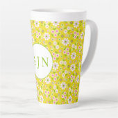 Retro Mod Flowers Yellow & White Monogram Latte Mok (Rechterhoek)