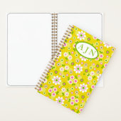 Retro Mod Flowers Yellow & White Monogram Notitieboek (Binnen)