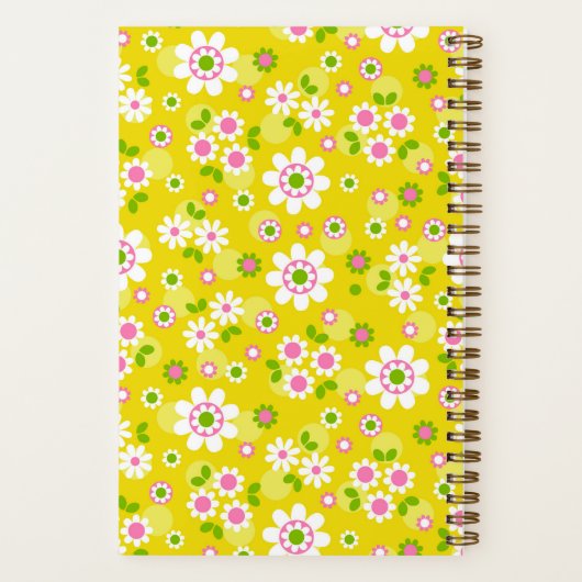 Retro Mod Flowers Yellow & White Monogram Notitieboek (Achterkant)