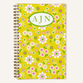 Retro Mod Flowers Yellow & White Monogram Notitieboek (Voorkant)