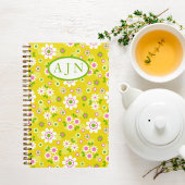 Retro Mod Flowers Yellow & White Monogram Notitieboek