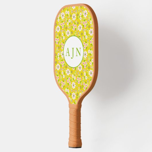 Retro Mod Flowers Yellow & White Monogram Pickleball Paddle (Links)