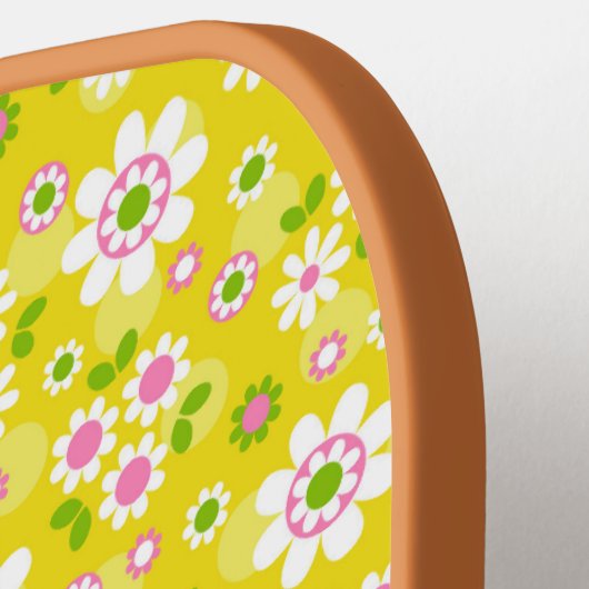 Retro Mod Flowers Yellow & White Monogram Pickleball Paddle (Links Detail)