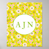 Retro Mod Flowers Yellow & White Monogram Poster (Voorkant)