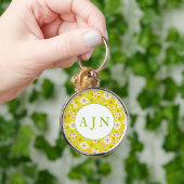 Retro Mod Flowers Yellow & White Monogram Sleutelhanger (Hand)