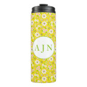 Retro Mod Flowers Yellow & White Monogram Thermosbeker (Voorkant)