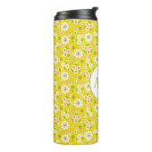 Retro Mod Flowers Yellow & White Monogram Thermosbeker (Gedraaid links)