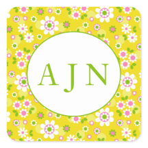 Retro Mod Flowers Yellow & White Monogram