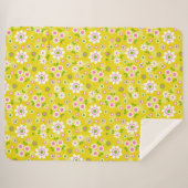 Retro Mod Flowers Yellow & White Sherpa Deken (Voorkant (horizontaal))