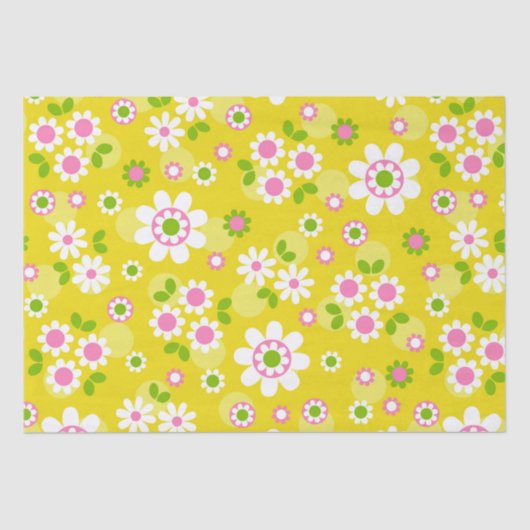 Retro Mod Flowers Yellow & White Tissuepapier (Voorkant)