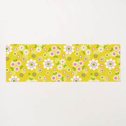 Retro Mod Flowers Yellow & White Yogamat (Achterkant (horizontaal))