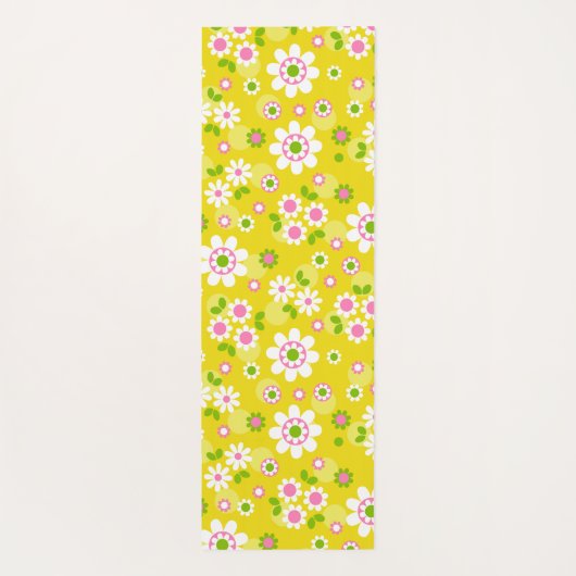 Retro Mod Flowers Yellow & White Yogamat (Achterkant)