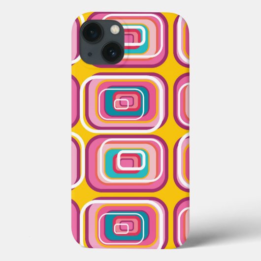 Retro Mod Funky Pink Squares Pattern Phone Case (Achterkant)