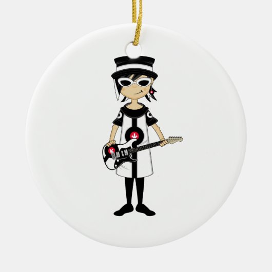 Retro Mod Girl met Guitar Ornament (Voorkant)