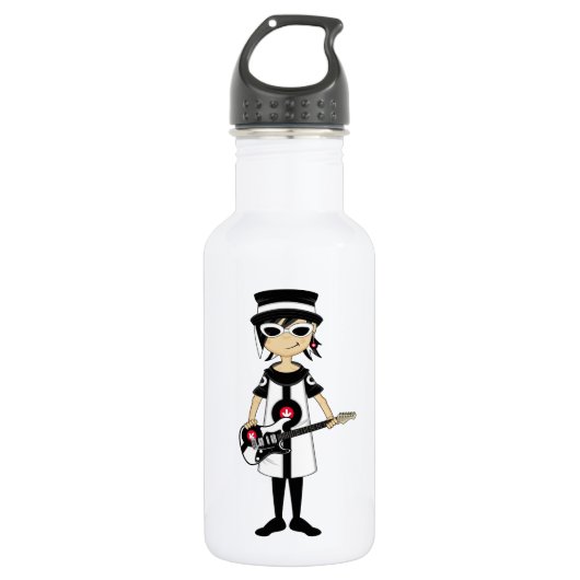 Retro Mod Girl met Guitar Waterfles (Voorkant)