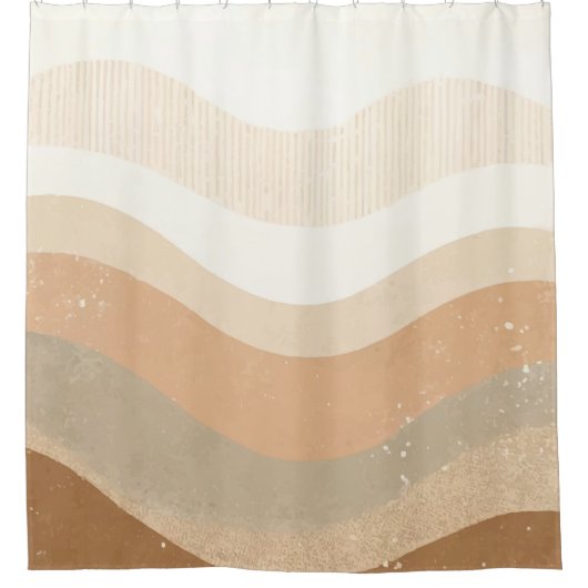 Retro mod golven aards neutraal ontwerp douchegordijn (Voorkant)