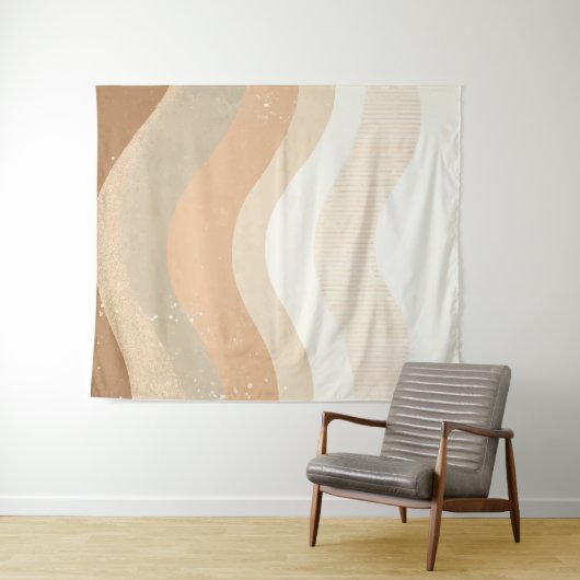 Retro mod golven aards neutraal ontwerp wandkleed (In Situ (horizontaal))