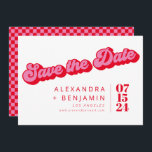 Retro Mod Groovy Bold Pink Red Checkerboard Save The Date<br><div class="desc">Retro Mod Groovy Bold Pink Red Checkerboard Opslaan Datum</div>
