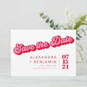Retro Mod Groovy Roze Rode Foto Save The Date (Staand voorkant)