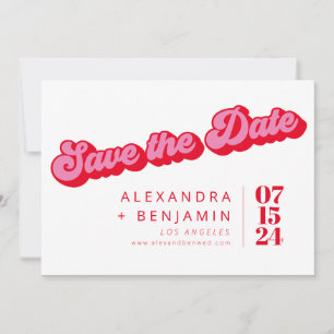 Retro Mod Groovy Roze Rode Foto Save The Date