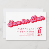 Retro Mod Groovy Vet Gebold Pink Rood Dambord Save The Date (Voorkant)