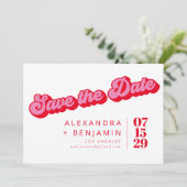 Retro Mod Groovy Vet Rood Roze Dambord Save The Date (Staand voorkant)