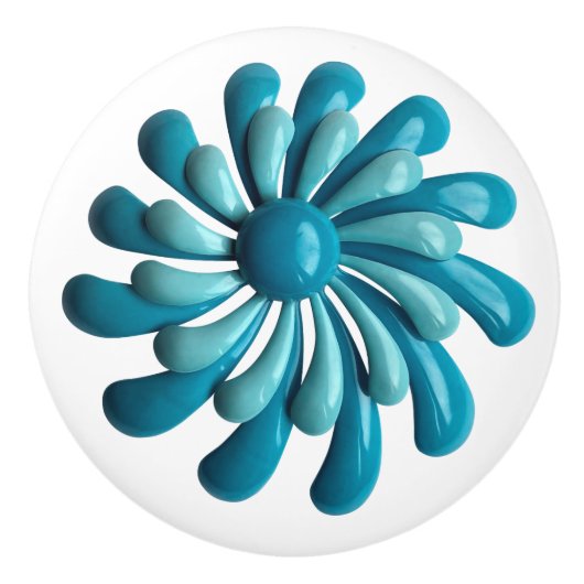 Retro MOD Hippie Blue Crazy Flower Floral Spring Keramische Knop (Voorkant)