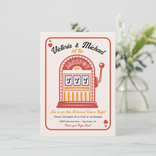 Retro Mod Hit de Jackpot Slot Machine Party Kaart (Staand voorkant)