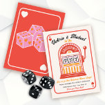 Retro Mod Hit de Jackpot Slot Machine Party Kaart<br><div class="desc">Raak de Jackpot speelkaarten met leuke lettertypen met een mod retro vibe. Beschikt over een Ace of Hearts faux speelkaart met een leuk retro geïnspireerd gokautomaat ontwerp en dobbelstenen op de achterkant. Kleuren van Rood, zwart, sinaasappel en zeer licht romig wit. Perfect voor een koppel Las Vegas feest, repetitie diner...</div>