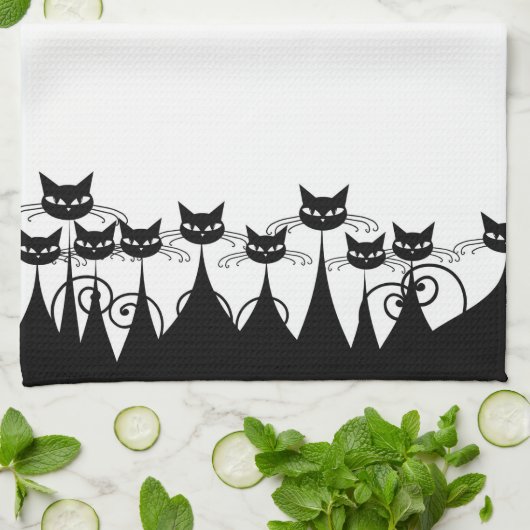 Retro Mod Katten Theedoek (Gevouwen)