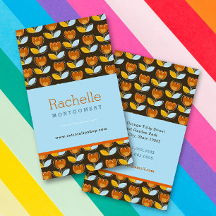 Retro Mod Oranje Tulp Bloemen Patroon Fun Profiel Visitekaartje