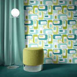 Retro Mod Ovals Apple Green Teal Aqua Blue Behang
