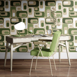 Retro Mod Ovals Beige Groen Behang