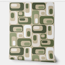 Retro Mod Ovals Beige Groen Behang