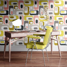 Retro Mod Ovals Mustard Yellow Pink Grey Beige
