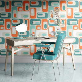 Retro Mod Ovals Orange Mint Teal Aqua Blue Behang