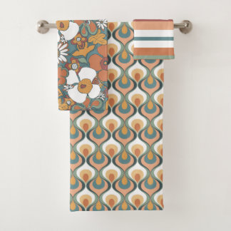 Retro Mod Patronen Sage Teal Terracotta Oranje Bad Handdoek