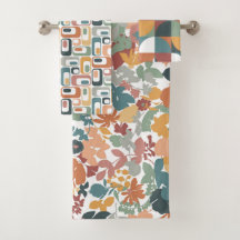 Retro Mod patronen Teal Sage Terracotta Oranje