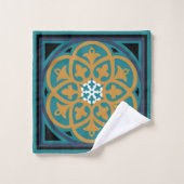 Retro Mod patronen turquoise mosterd zwart wit aqu Bad Handdoek (Wasdoekje)